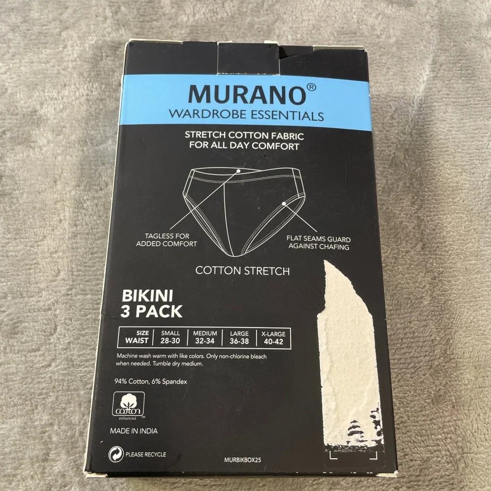 Murano Bikini Briefs 3 Pack Mens XL 40-42 Navy Black Cotton Stretch Tagless‎